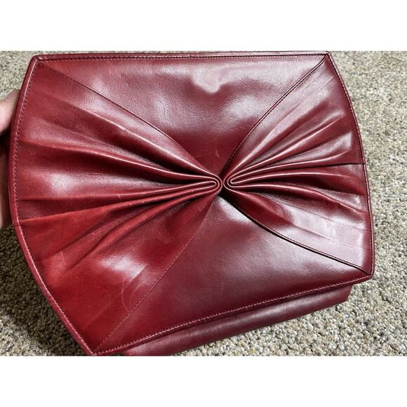 Vintage NORDSTROM Red Leather Clutch Purse Bag Made In Italy Swirl Leather - Picture 1 of 6